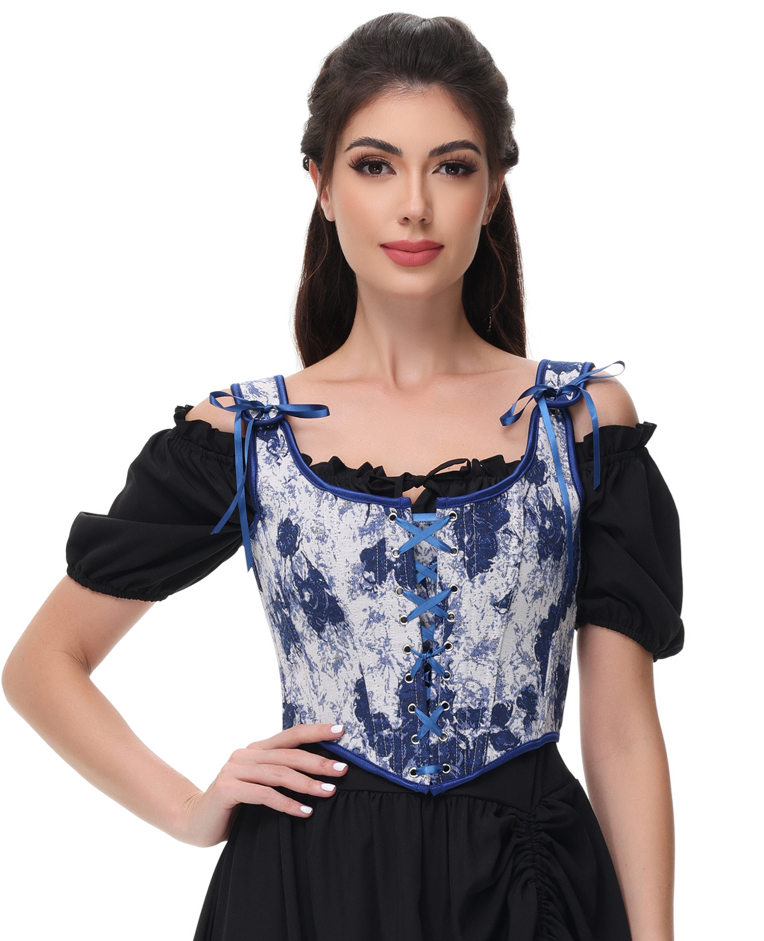 Vintage Renaissance Floral Lace up Corset Bustier Top